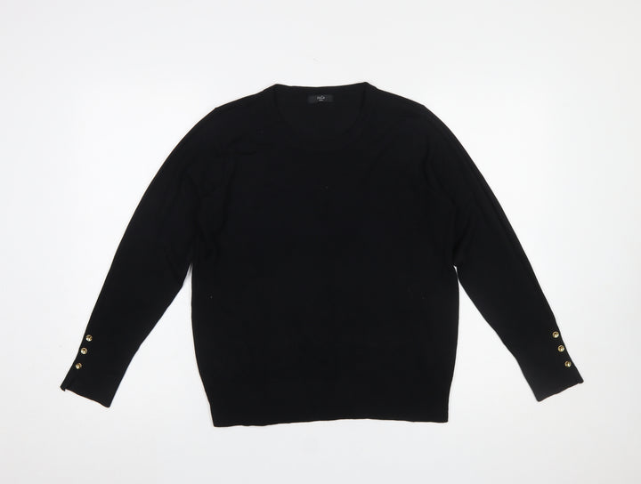 M&Co Women’s Black Crew Neck Button Sleeve Jumper Size 14