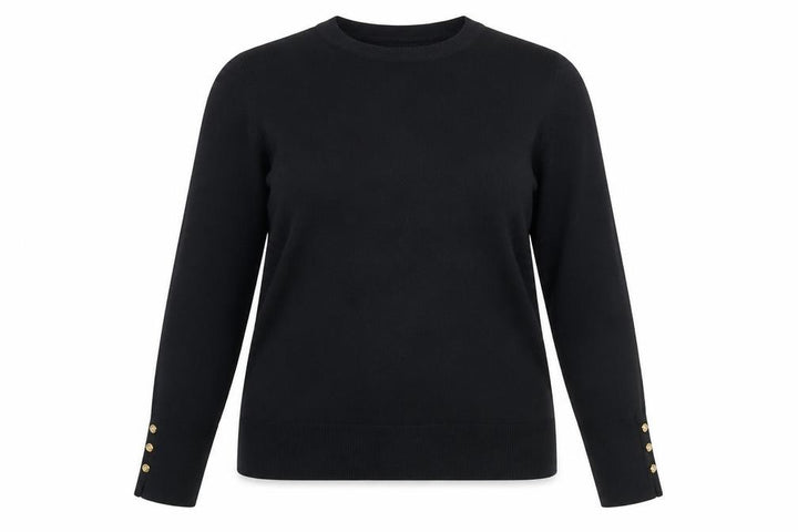 M&Co Women’s Black Crew Neck Button Sleeve Jumper Size 14