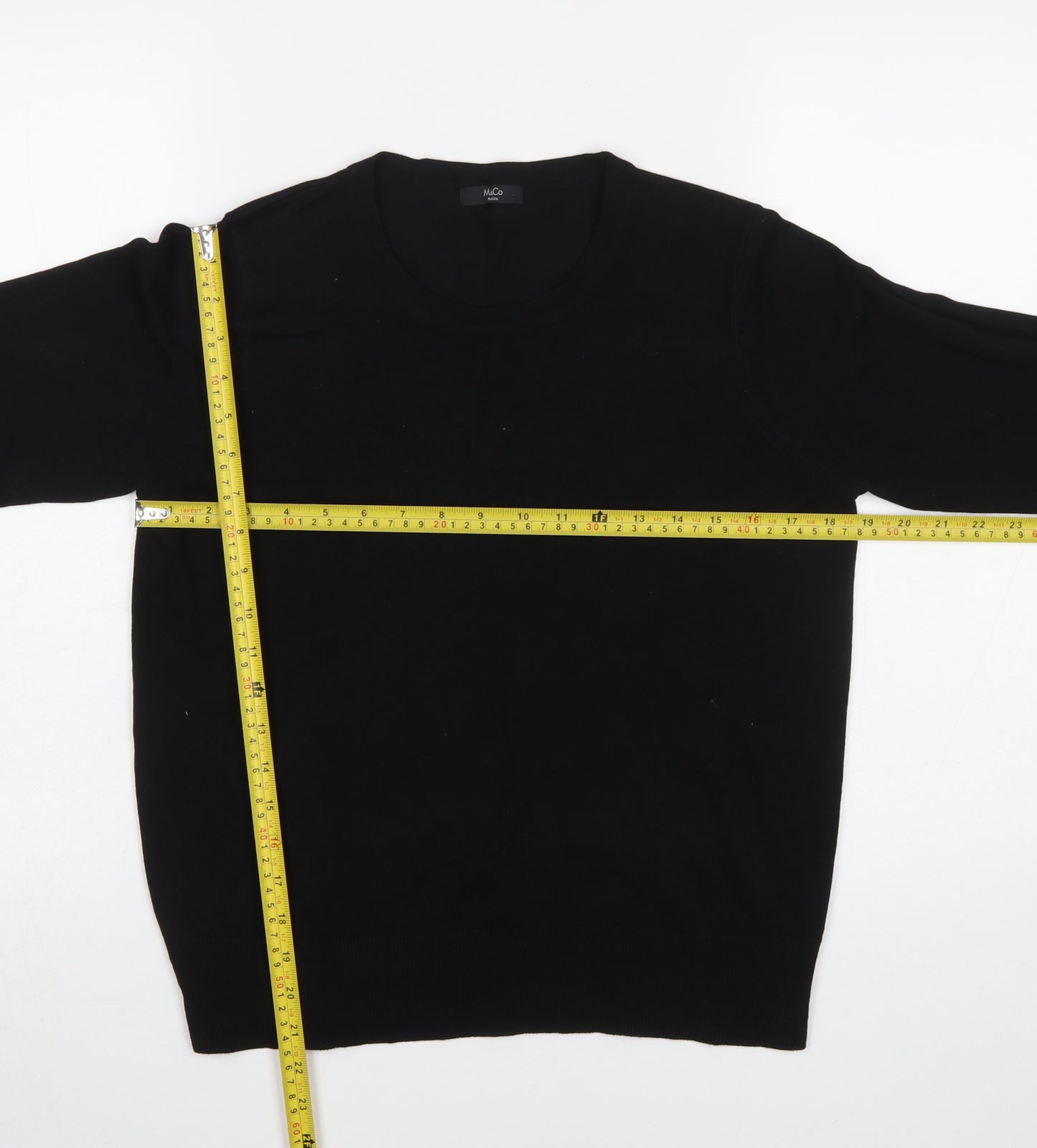M&Co Women’s Black Crew Neck Button Sleeve Jumper Size 14