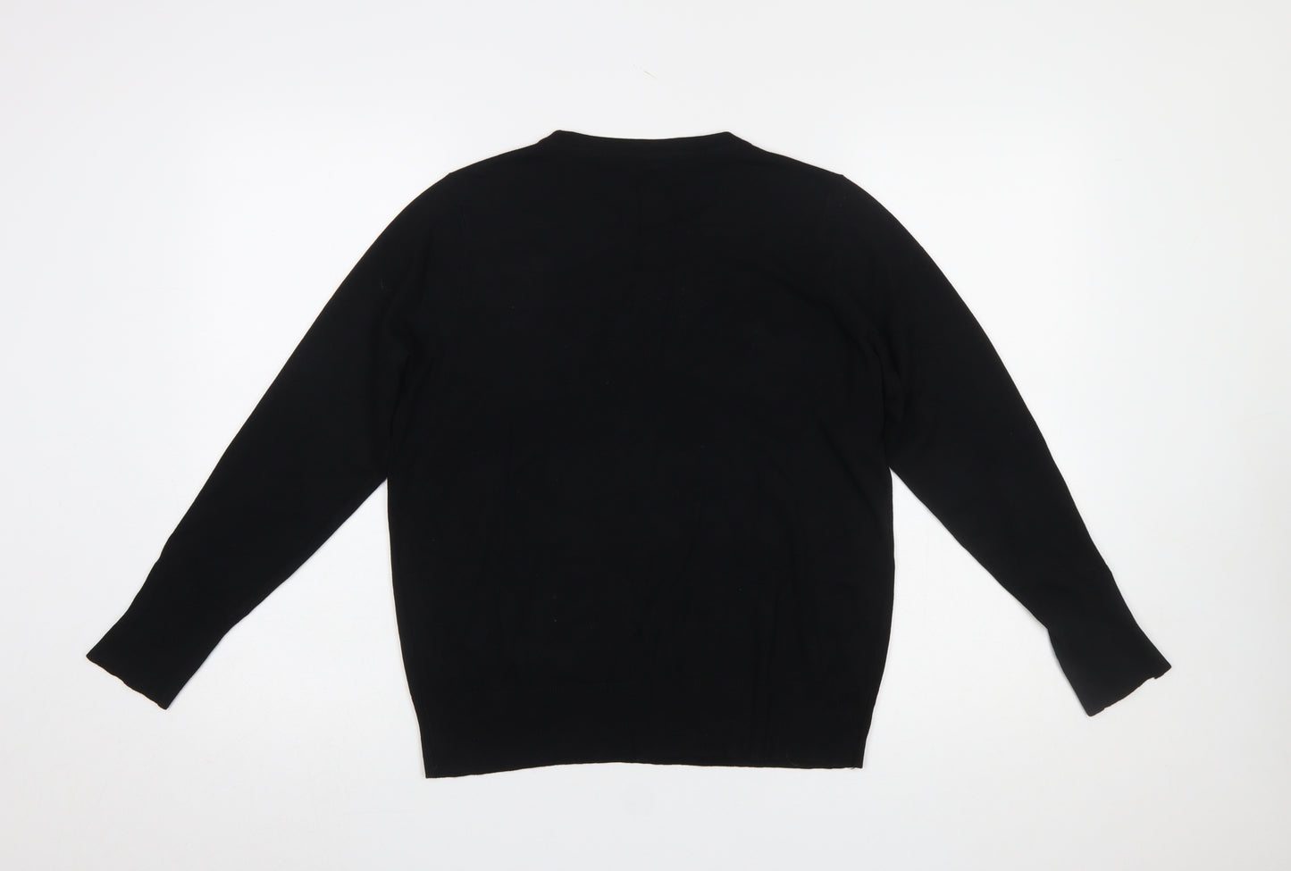 M&Co Women’s Black Crew Neck Button Sleeve Jumper Size 14