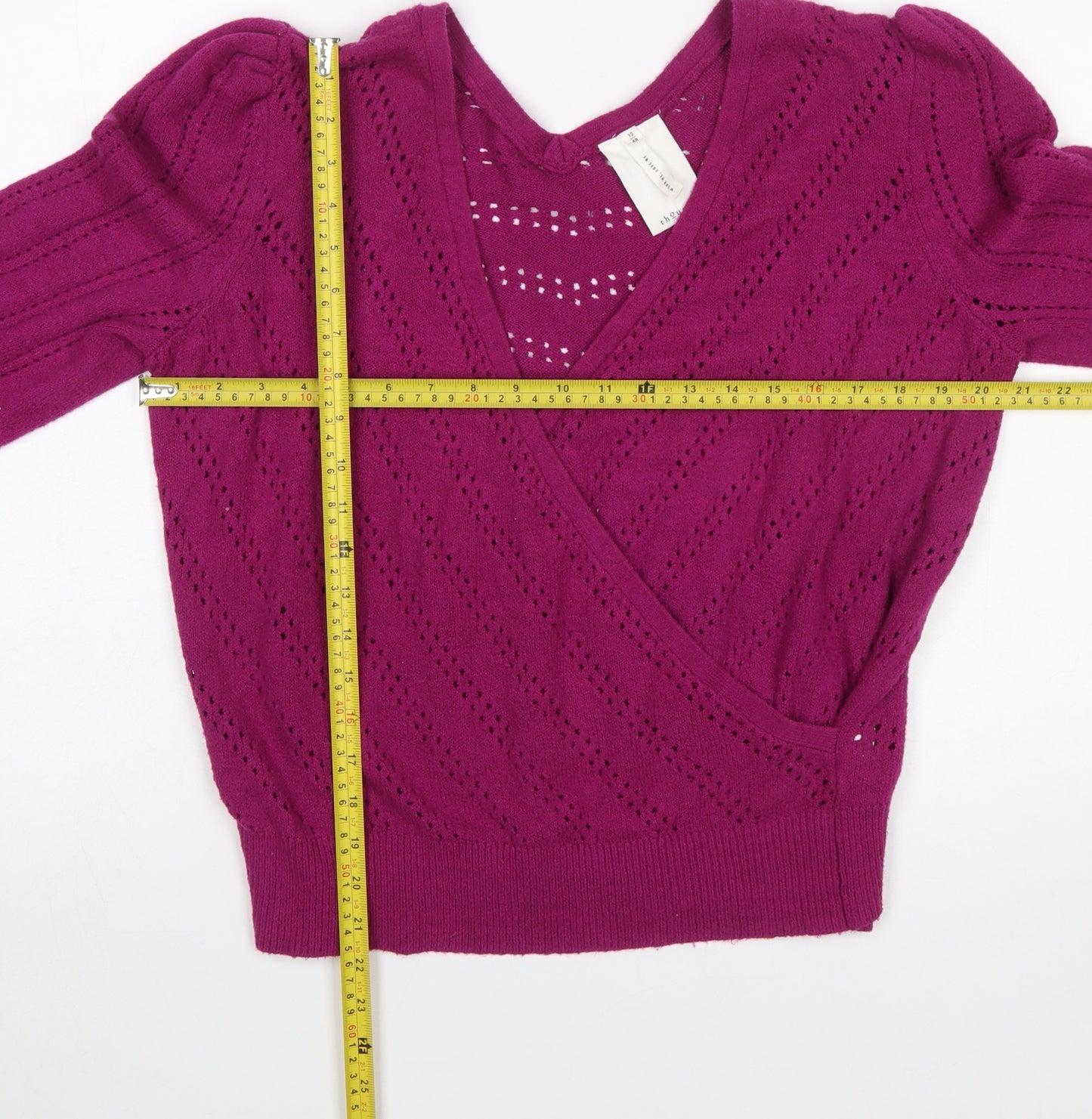 Thought Women Magenta Wrap Jumper Size 12 Cotton Blend Knit V-Neck Long Sleeve