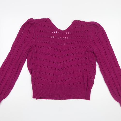 Thought Women Magenta Wrap Jumper Size 12 Cotton Blend Knit V-Neck Long Sleeve