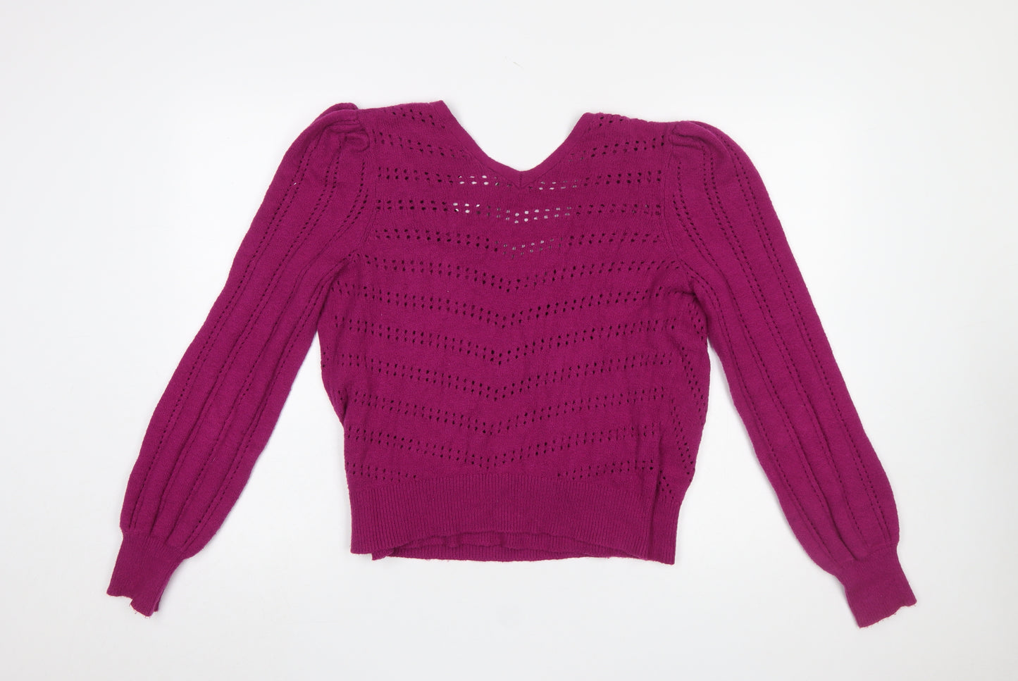 Thought Women Magenta Wrap Jumper Size 12 Cotton Blend Knit V-Neck Long Sleeve