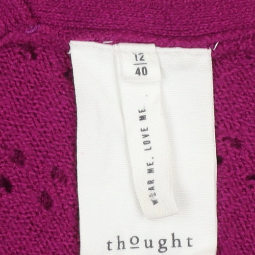Thought Women Magenta Wrap Jumper Size 12 Cotton Blend Knit V-Neck Long Sleeve