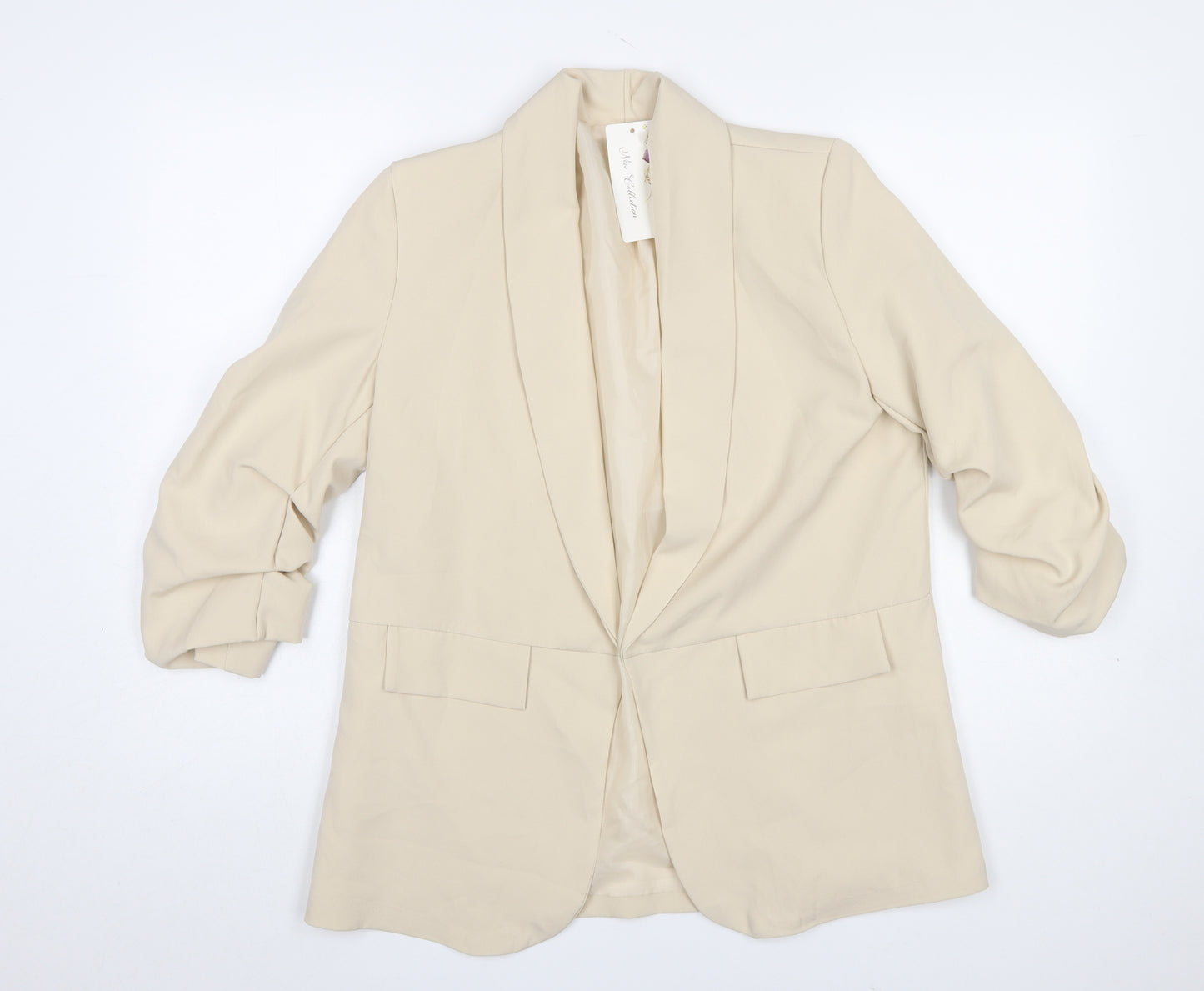 New Collection Women Beige Shawl Lapel Blazer Jacket S