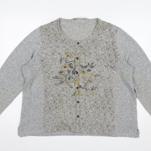 Bagoraz Women's Grey Floral Button-Up Cardigan Size 14