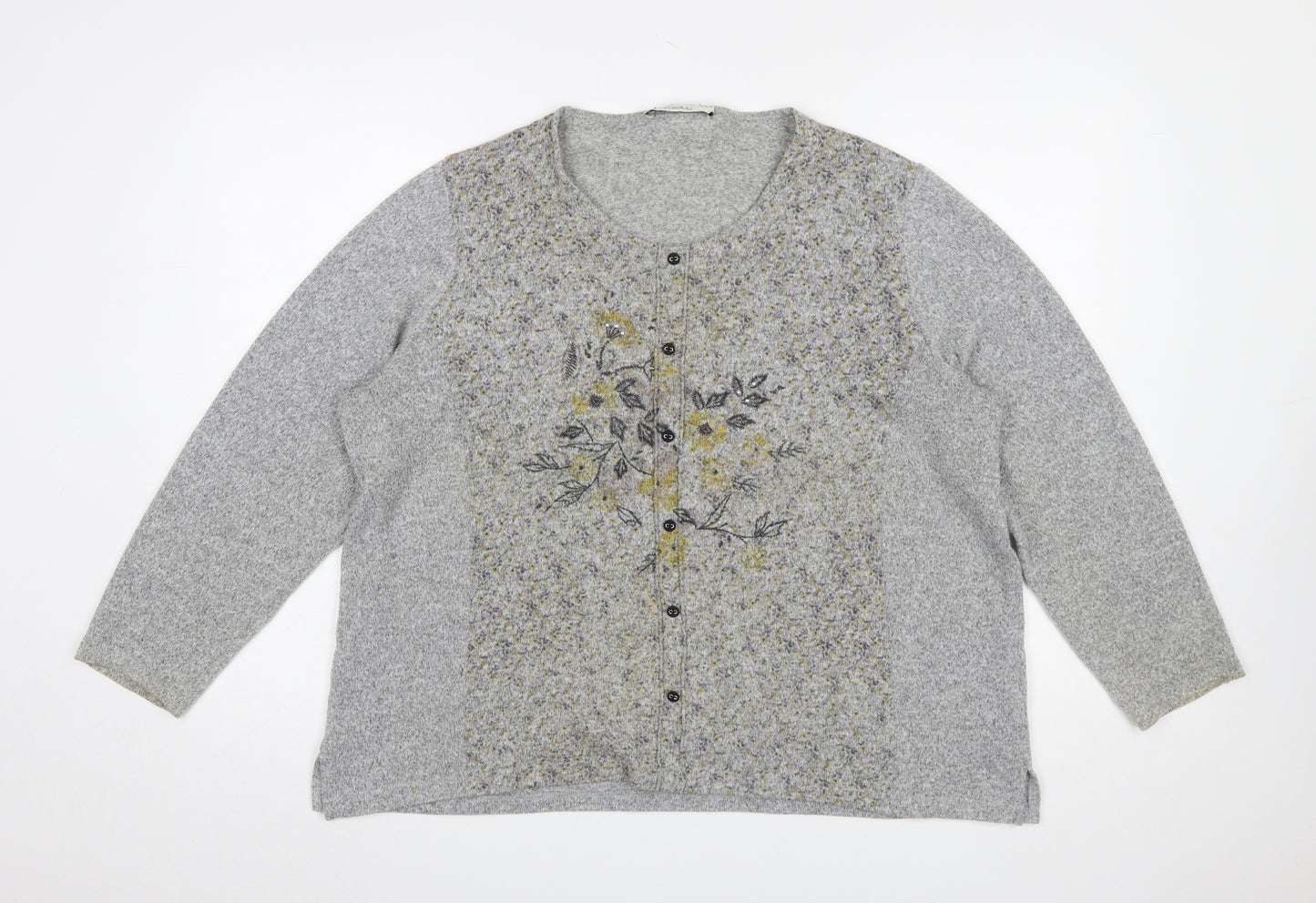 Bagoraz Women's Grey Floral Button-Up Cardigan Size 14