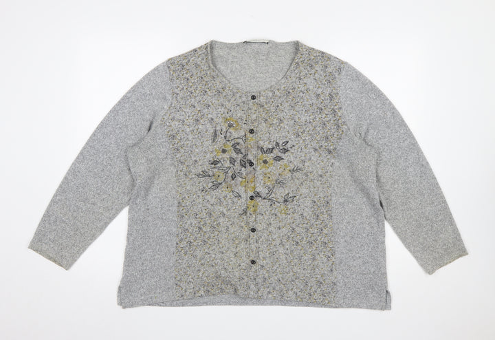 Bagoraz Women's Grey Floral Button-Up Cardigan Size 14
