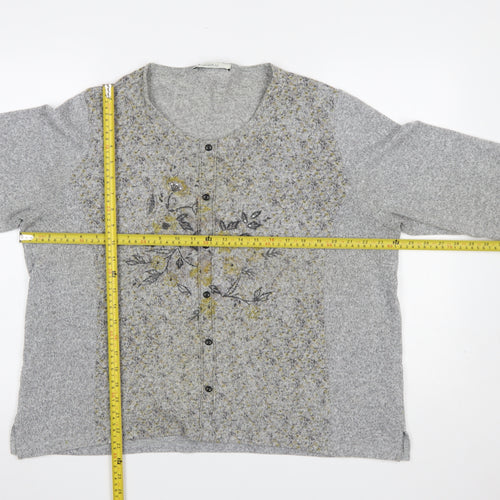 Bagoraz Women's Grey Floral Button-Up Cardigan Size 14