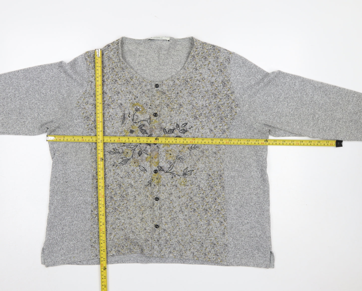 Bagoraz Women's Grey Floral Button-Up Cardigan Size 14