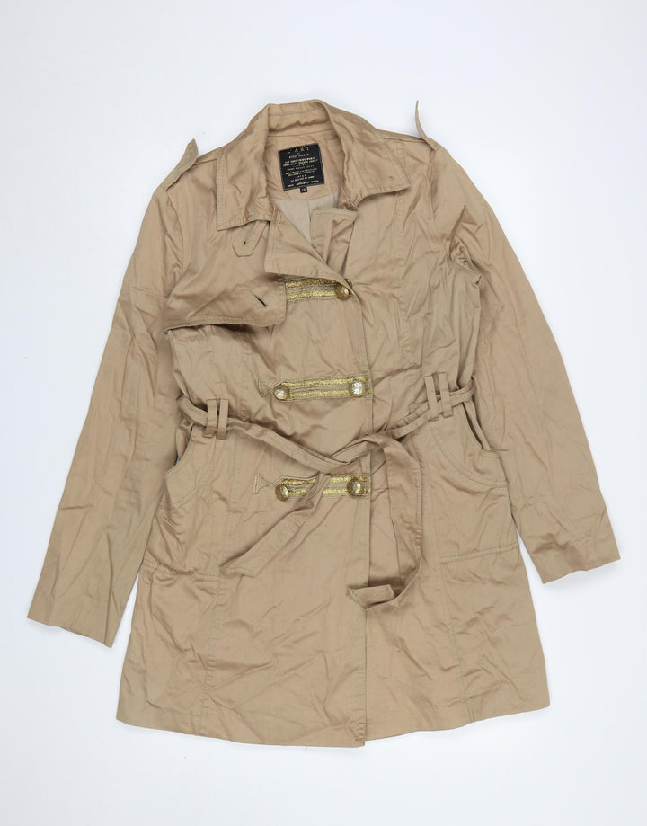 River Island Women Beige Trench Coat Size 12 Belted Mid-Length Classic Style