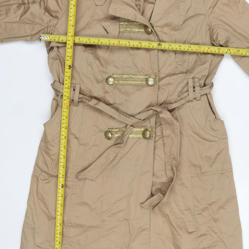 River Island Women Beige Trench Coat Size 12 Belted Mid-Length Classic Style