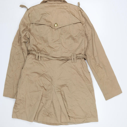 River Island Women Beige Trench Coat Size 12 Belted Mid-Length Classic Style