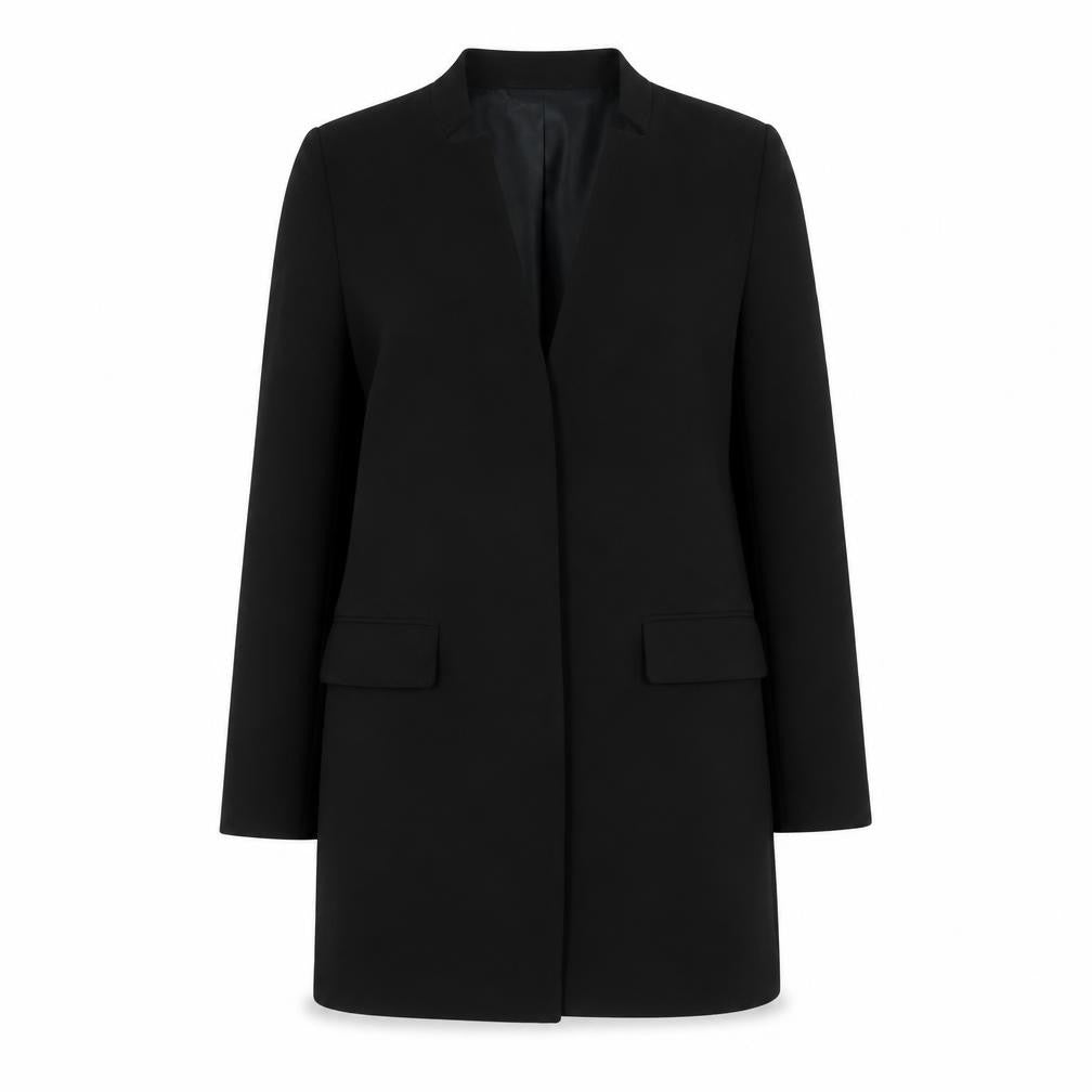 Front view of H&M Women's Black Regular Fit Mid-Length Blazer, size 8