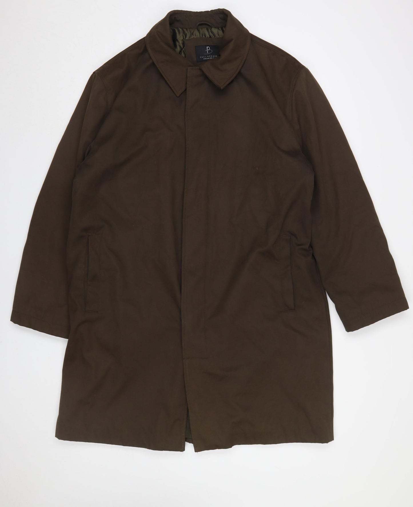 Paul Berman Men's Brown L Overcoat Classic Long Coat Polyester Blend