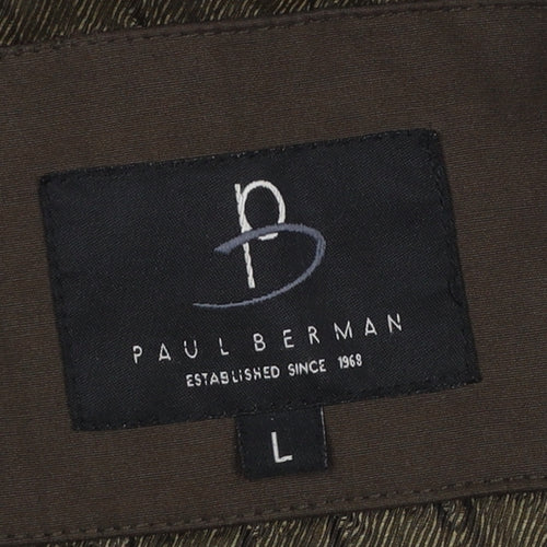 Paul Berman Men's Brown L Overcoat Classic Long Coat Polyester Blend
