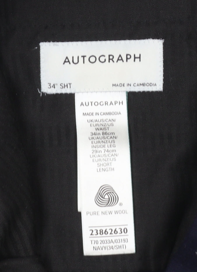 Marks and Spencer Autograph Men's Navy Wool Dress Trousers 34S
