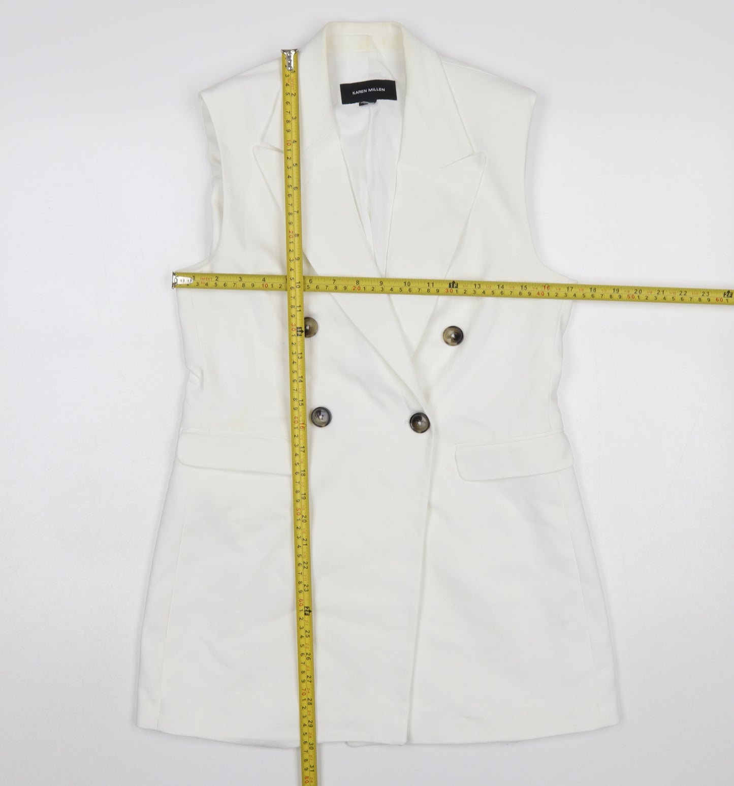 Karen Millen Women's White Sleeveless Double-Breasted Suit Waistcoat UK 6