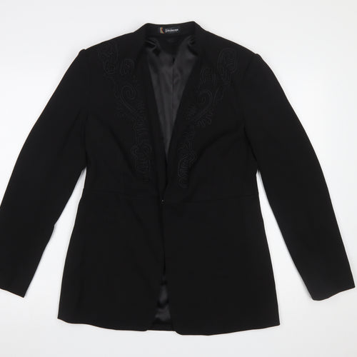 Kaleidoscope Women Black Embroidered Blazer UK 12 Single-Breasted Jacket