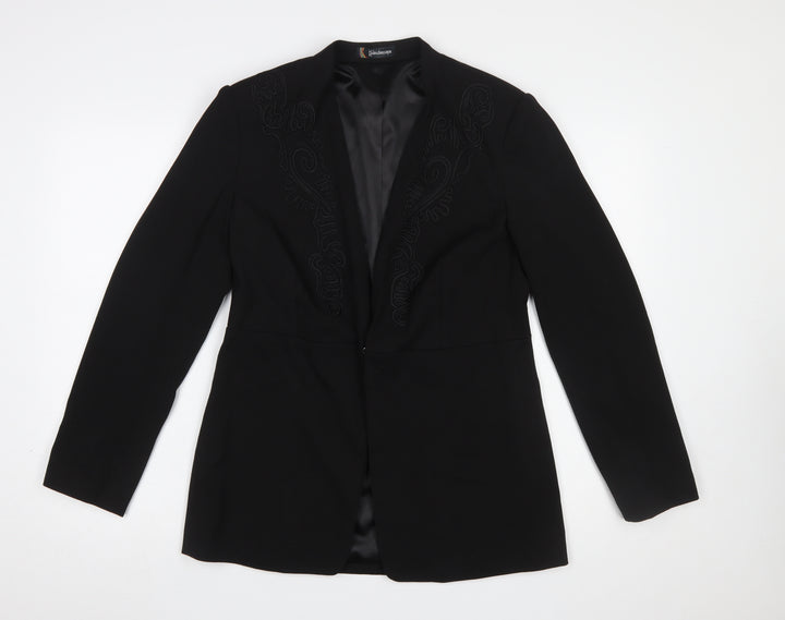 Kaleidoscope Women Black Embroidered Blazer UK 12 Single-Breasted Jacket