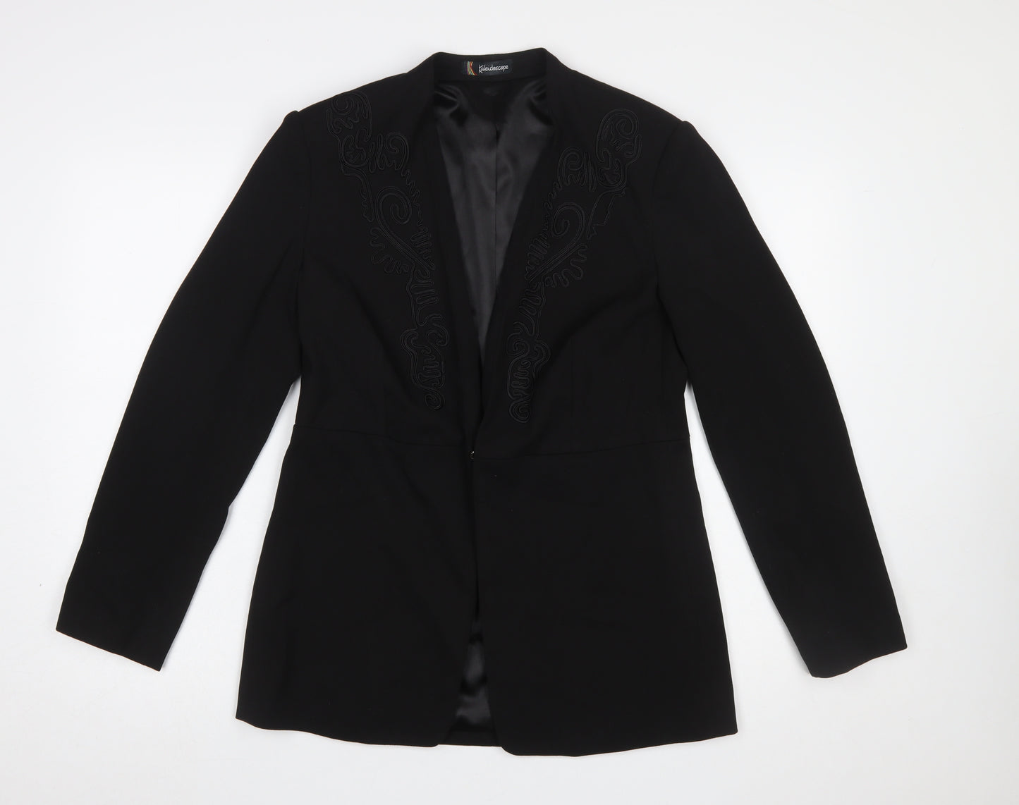 Kaleidoscope Women Black Embroidered Blazer UK 12 Single-Breasted Jacket