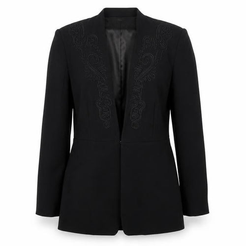 Kaleidoscope Women Black Embroidered Blazer UK 12 Single-Breasted Jacket