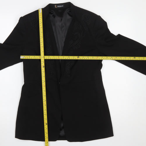 Kaleidoscope Women Black Embroidered Blazer UK 12 Single-Breasted Jacket