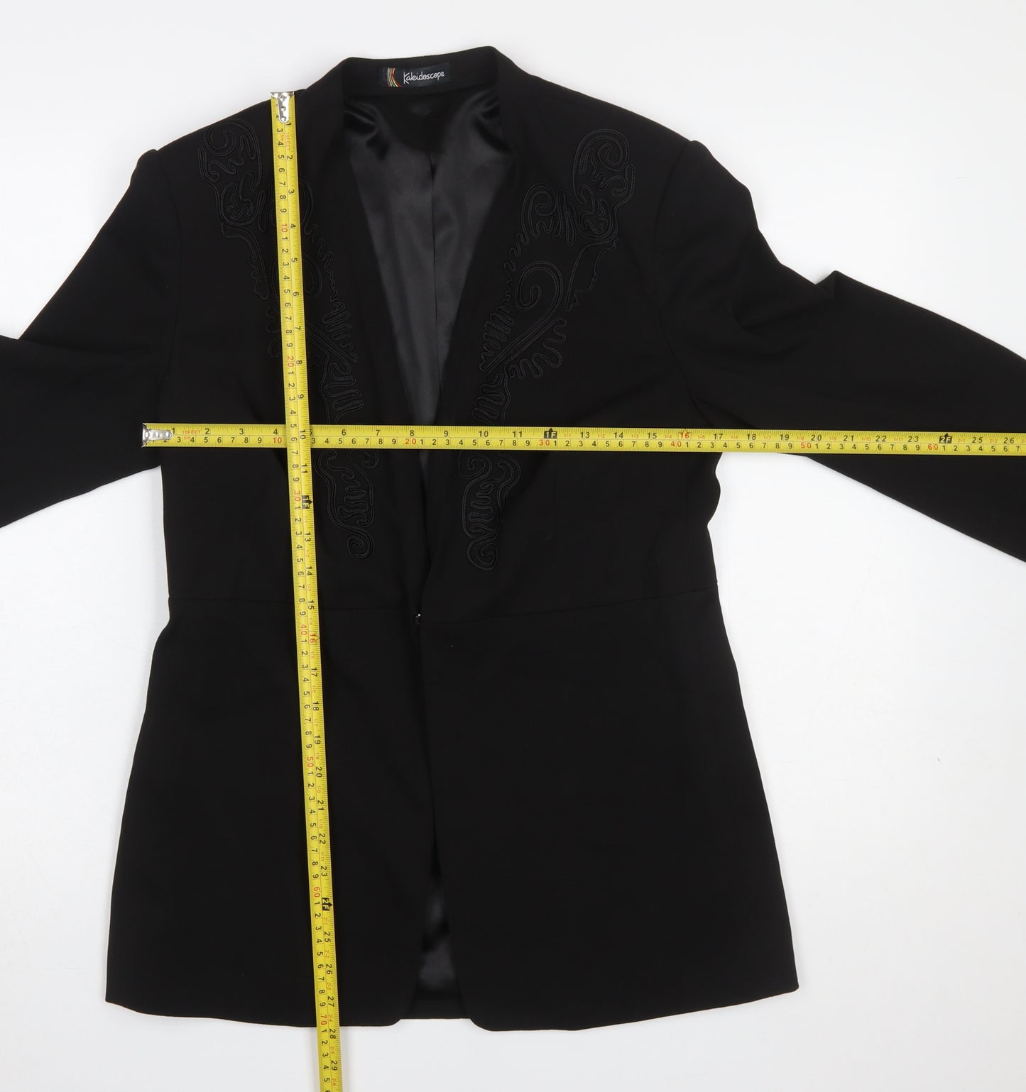 Kaleidoscope Women Black Embroidered Blazer UK 12 Single-Breasted Jacket