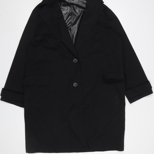Zara Women Black Mid-Length Overcoat M Classic Buttoned Polyester