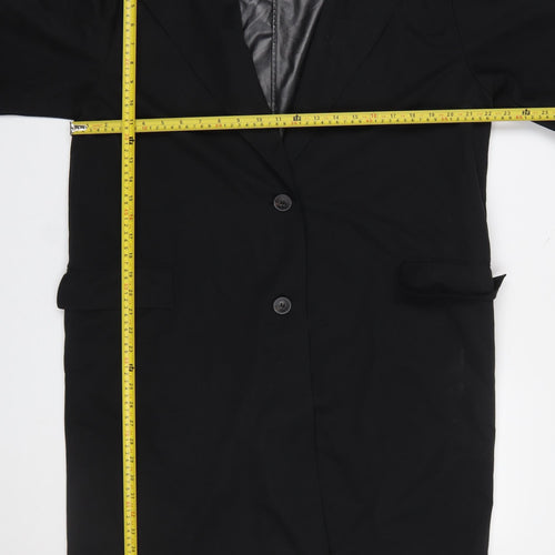 Zara Women Black Mid-Length Overcoat M Classic Buttoned Polyester