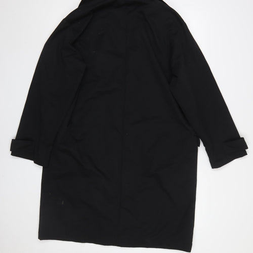 Zara Women Black Mid-Length Overcoat M Classic Buttoned Polyester