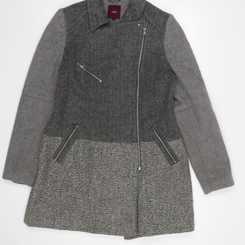 Next Women’s Grey Wool Blend Biker Coat Size 14 Zip Herringbone