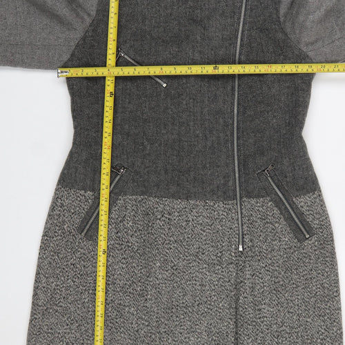 Next Women’s Grey Wool Blend Biker Coat Size 14 Zip Herringbone