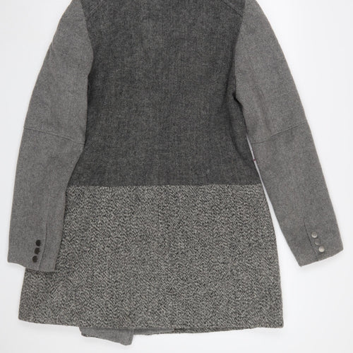 Next Women’s Grey Wool Blend Biker Coat Size 14 Zip Herringbone
