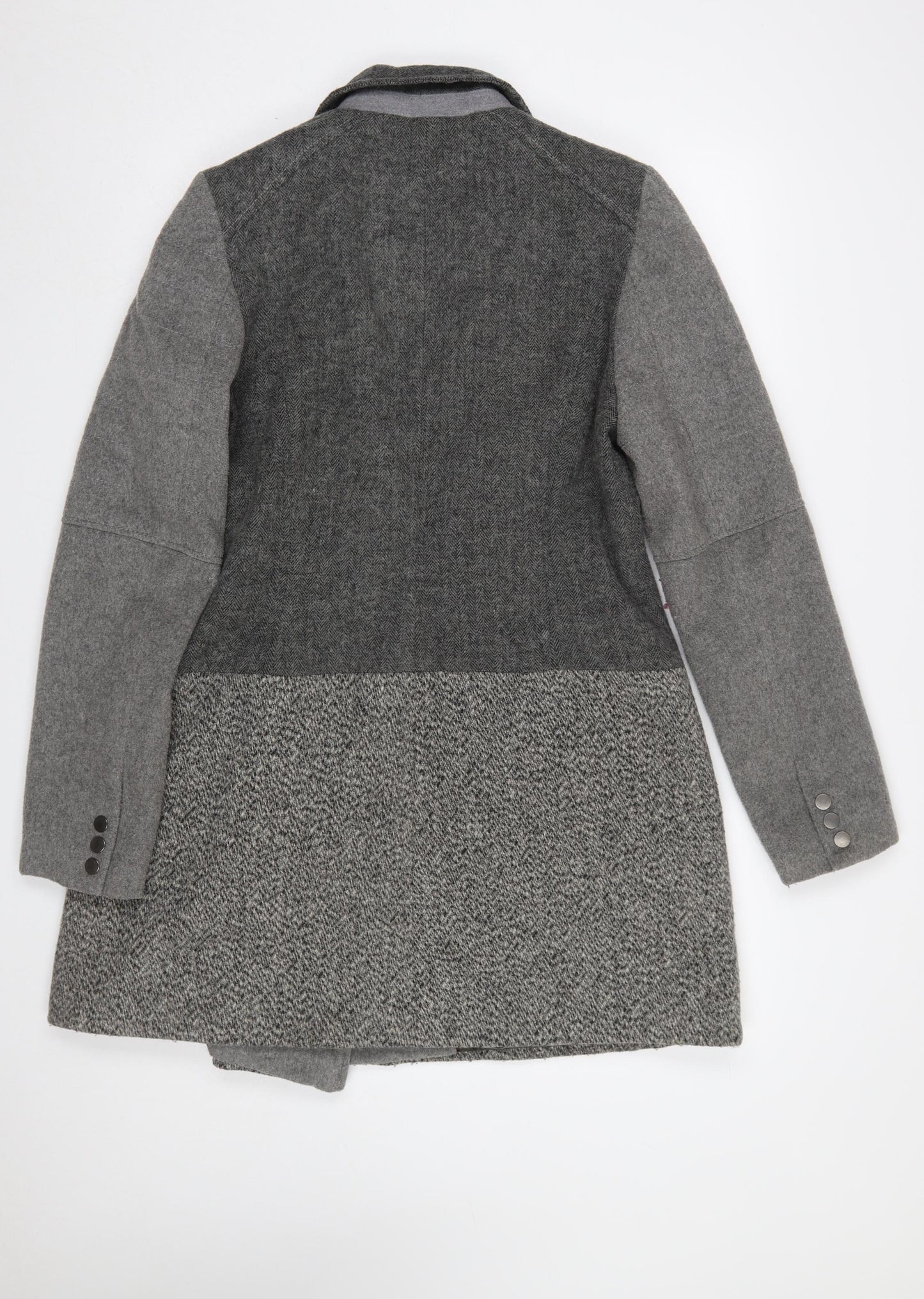 Next Women’s Grey Wool Blend Biker Coat Size 14 Zip Herringbone