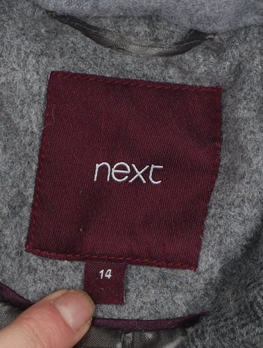 Next Women’s Grey Wool Blend Biker Coat Size 14 Zip Herringbone