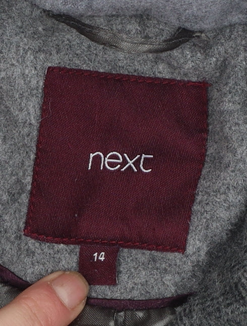 Next Women’s Grey Wool Blend Biker Coat Size 14 Zip Herringbone