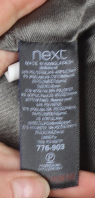 Next Women’s Grey Wool Blend Biker Coat Size 14 Zip Herringbone