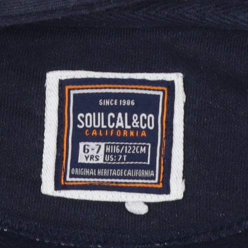 SoulCal & Co Boys Navy Full Zip Hoodie 6-7 Years Cotton Blend Casual