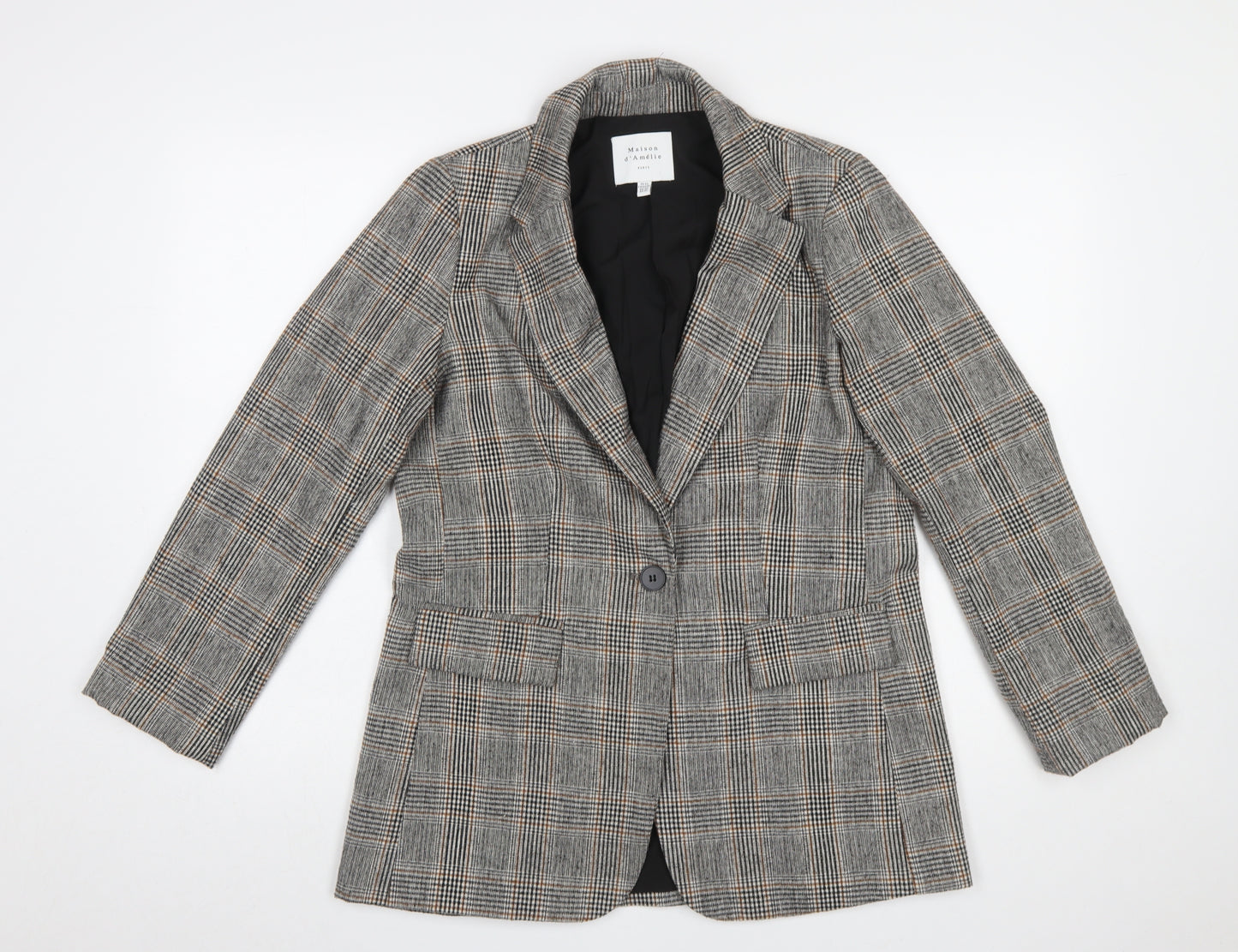 Maison d'Amélie Women's Grey Checked Wool Blend Single-Breasted Blazer XS