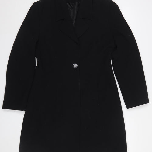 Inter Ilyas Paris Women's Black Wool Long Overcoat Size 14