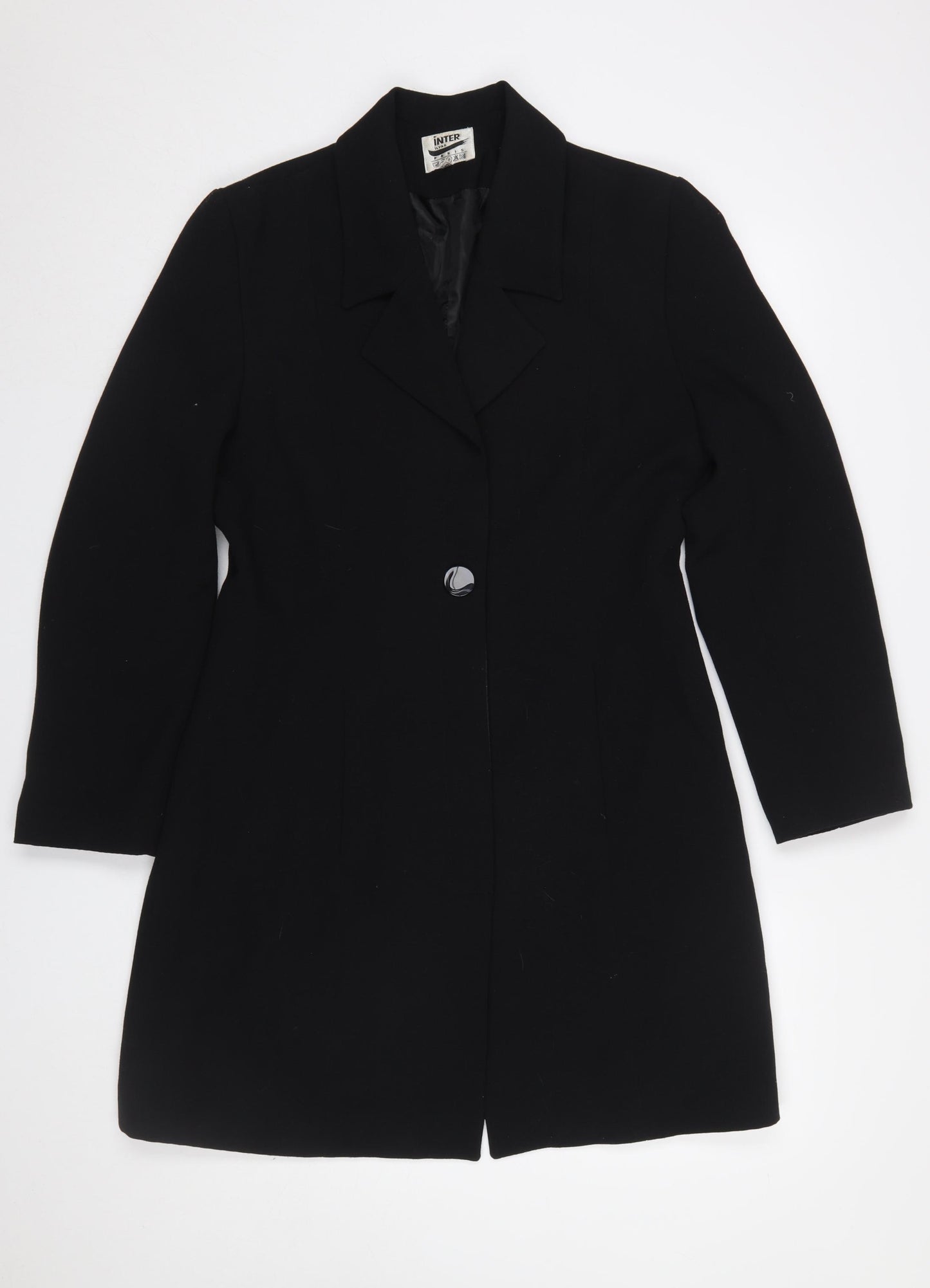 Inter Ilyas Paris Women's Black Wool Long Overcoat Size 14