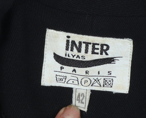 Inter Ilyas Paris Women's Black Wool Long Overcoat Size 14