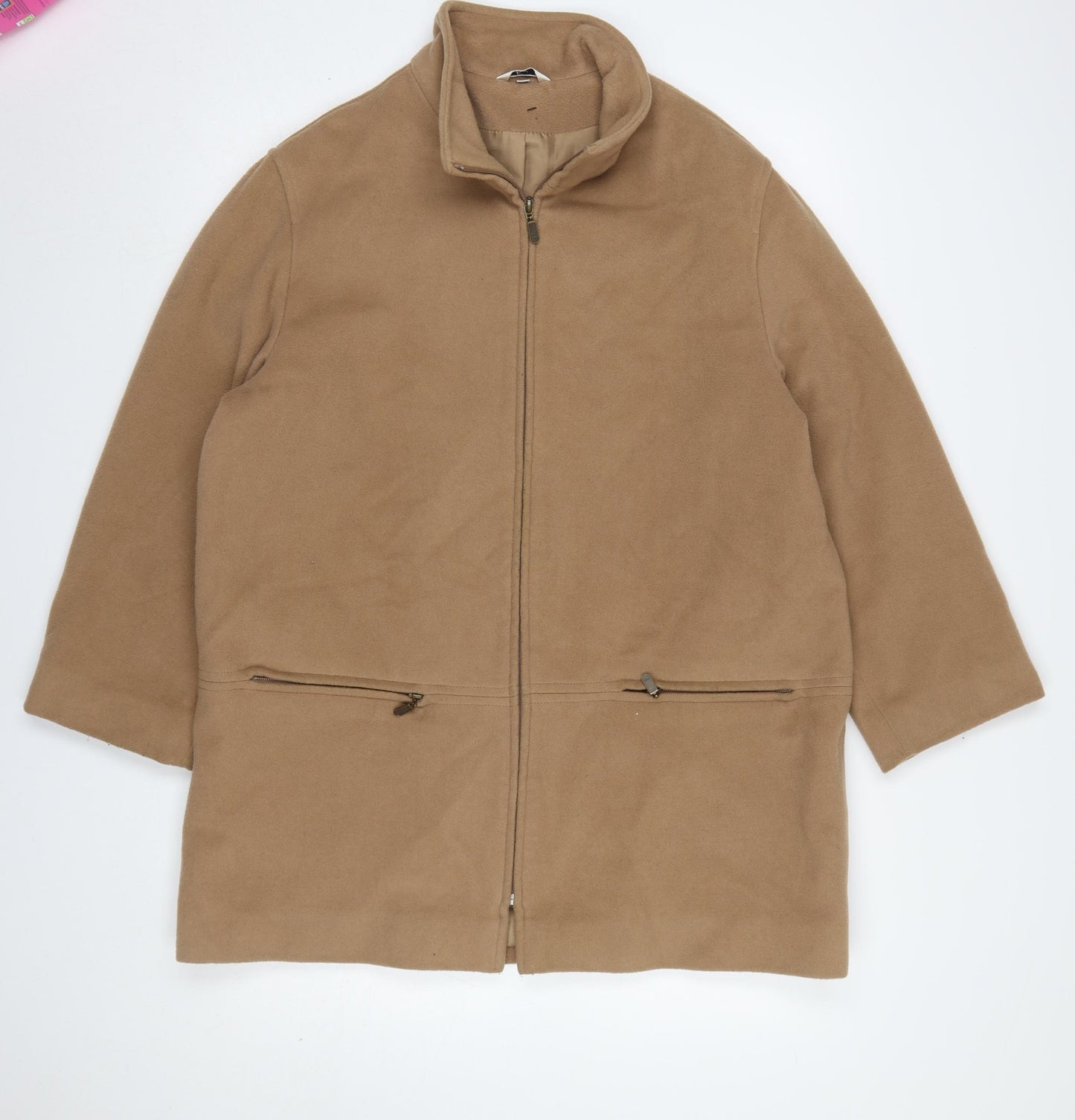 Klass Collection Women's Beige Fleece Mid-Length Zip Coat Size 16