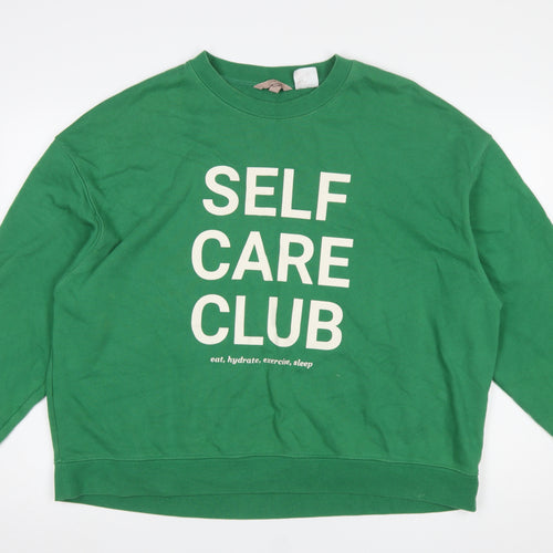 H&M Women's Green Self Care Club Graphic Pullover Sweatshirt XL
