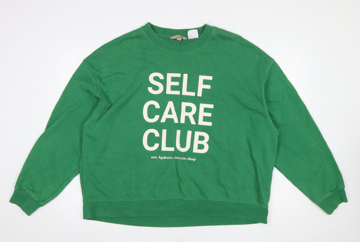 H&M Women's Green Self Care Club Graphic Pullover Sweatshirt XL