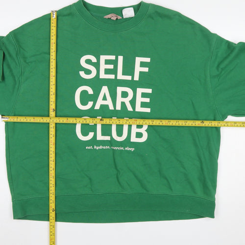 H&M Women's Green Self Care Club Graphic Pullover Sweatshirt XL