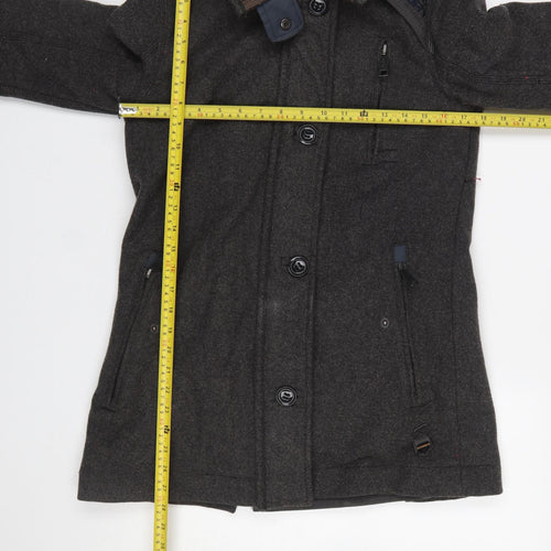Superdry Men's Grey Wool Blend Hooded Overcoat XS