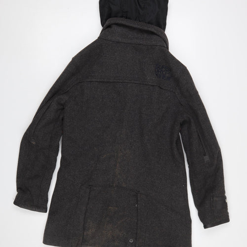 Superdry Men's Grey Wool Blend Hooded Overcoat XS
