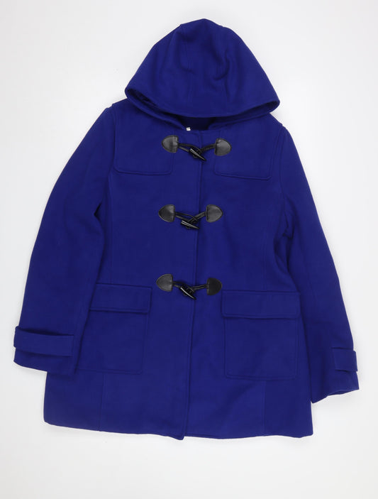 JBC Collection Women's Blue Wool Blend Hooded Duffle Coat Size 14